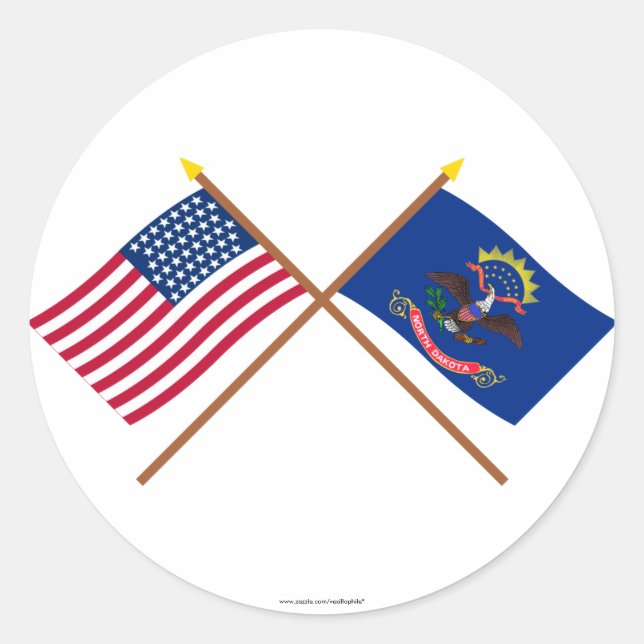 Crossed US 43-star and North Dakota State Flags Classic Round Sticker (Front)