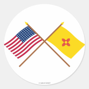 Crossed US 48-star and New Mexico State Flags Classic Round Sticker