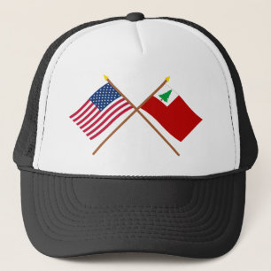 Crossed US and New England Flags Trucker Hat