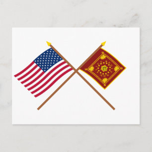 Crossed US and Pulaski Flags Postcard