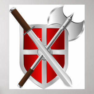 Crossed Weapons on Shield Poster