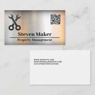 Crossed Wrenches Logo   QR Code   Metal Business Card
