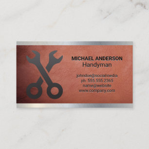Crossed Wrenches   Metal Leather Business Card