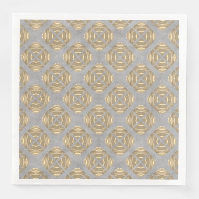Crosses and Circles Grey Gold Geometric Pattern Napkin (Front)