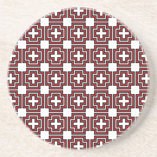 Crosses and Squares Red - Coaster (Front)
