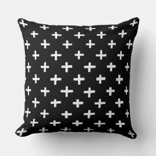 Crosses Pattern - Black Throw Pillow