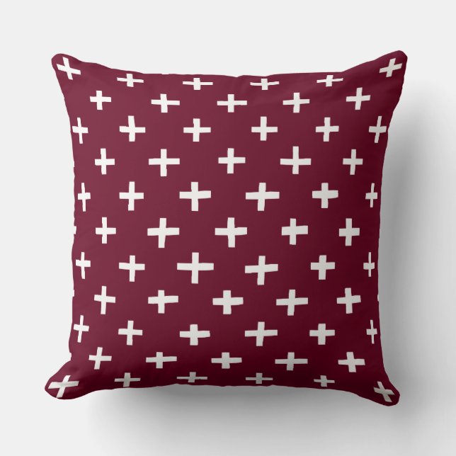 Crosses Pattern - Deep Crimson Throw Pillow (Front)