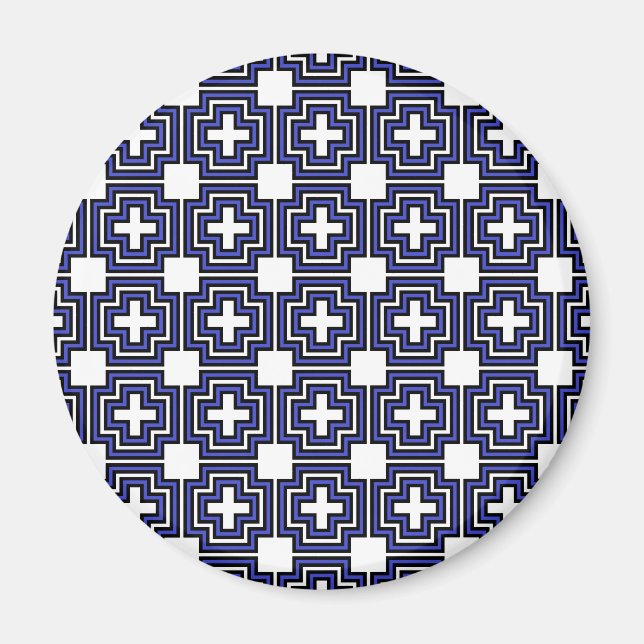 Crosses & Squares Blue - Magnet (round) (Front)