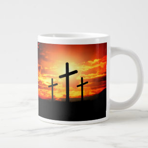 Crosses, Sunset Silhouettes Painting-67137 Large Coffee Mug