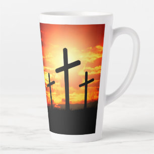 Crosses, Sunset Silhouettes Painting-67137 Latte Mug