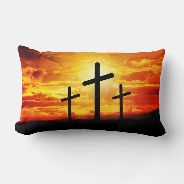 Crosses, Sunset Silhouettes Painting-67137 Lumbar Pillow (Front)