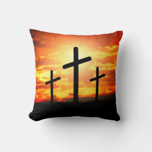 Crosses, Sunset Silhouettes Painting-67137 Throw Pillow