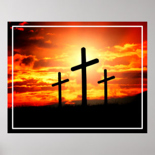 Crosses, Sunset Silhouettes Painting  Poster