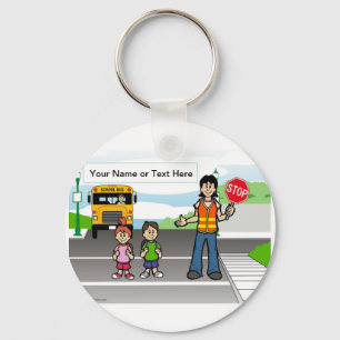 Crossing Guard Cartoon by PrintedPerfection.com Keychain
