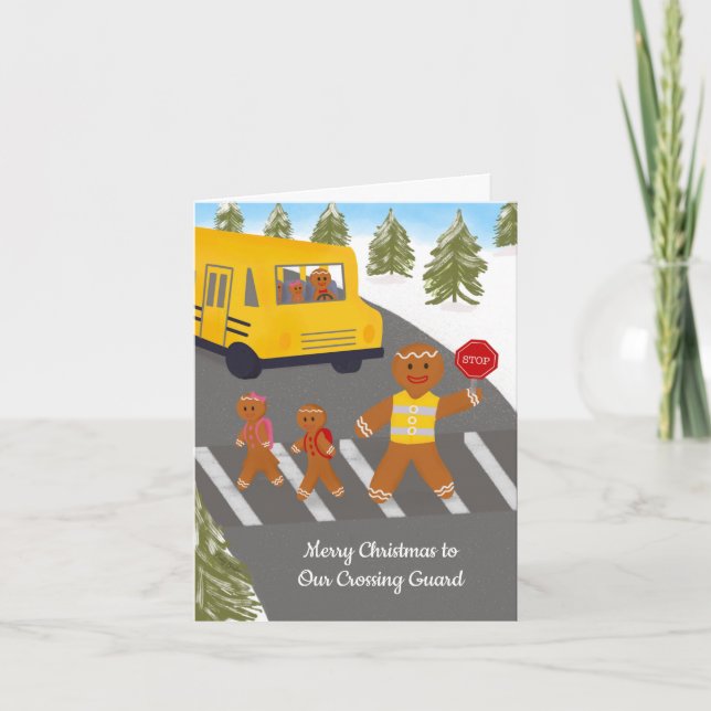Crossing Guard School Bus Driver Christmas Holiday Thank You Card (Front)