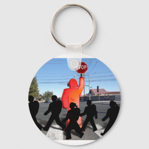 Crossing Guard w/Kids on the Street Keychain