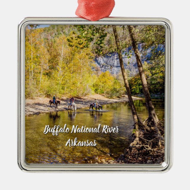 Crossing The Buffalo River Square Ornament (Front)