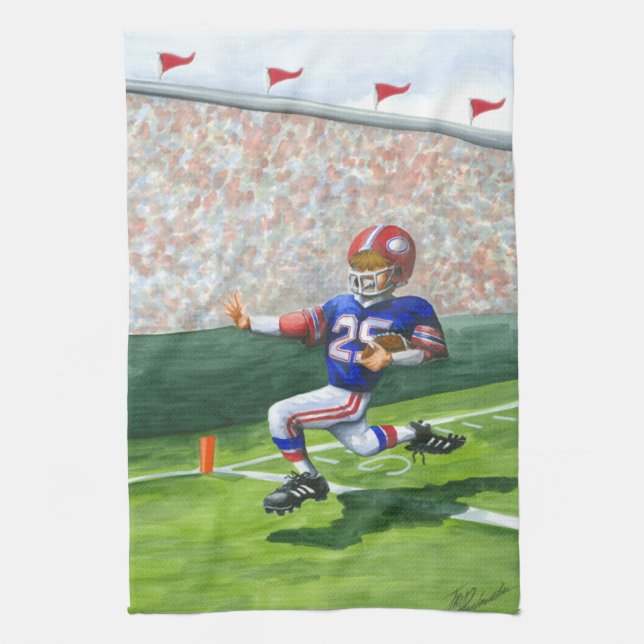 Crossing the Goal Line for a Touchdown Kitchen Towel (Vertical)