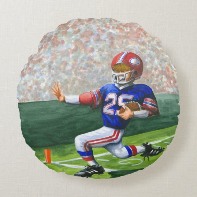 Crossing the Goal Line for a Touchdown Round Pillow (Front)