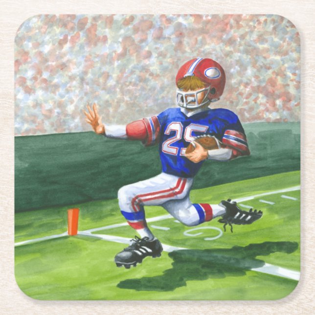 Crossing the Goal Line for a Touchdown Square Paper Coaster (Front)