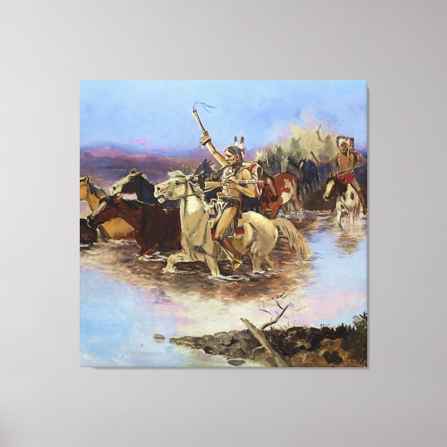 “Crossing the River” by Charles M Russell Canvas Print (Front)