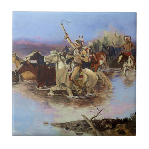 “Crossing the River” by Charles M Russell Tile