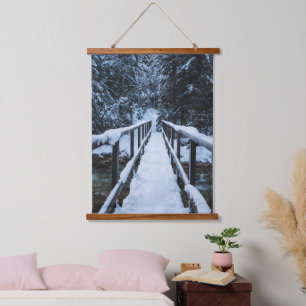 Crossing the river in winter hanging tapestry