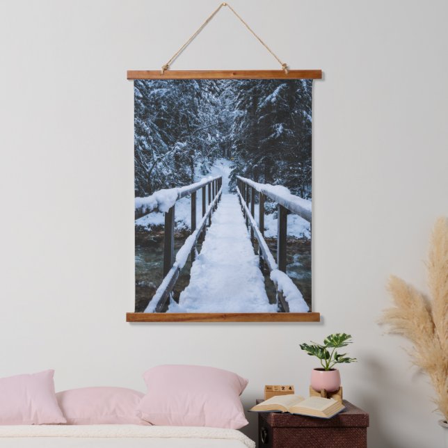 Crossing the river in winter hanging tapestry (Bedroom)
