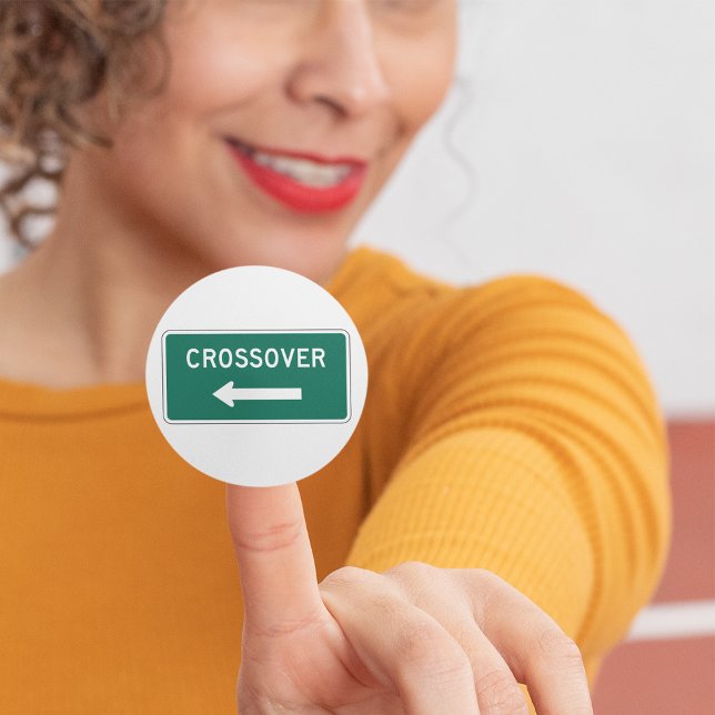 Crossover Road Sign Green Highway Style Direction Classic Round Sticker (Creator Uploaded)