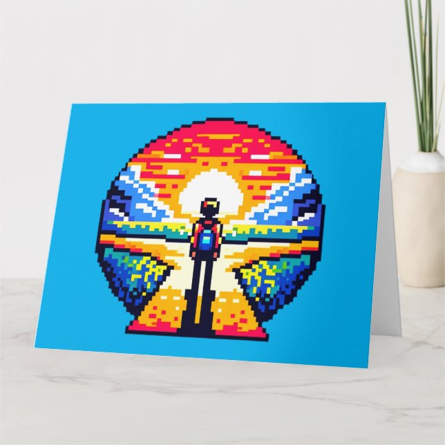 Crossroads at Sunset Thoughtful Pixel Art Journey Card (Front)