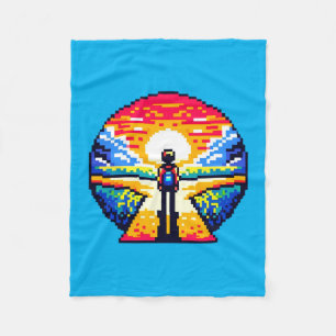 Crossroads at Sunset Thoughtful Pixel Art Journey Fleece Blanket