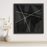 Crossroads dark grey abstract geometric art foil prints<br><div class="desc">Print featuring three gold or silver foil lines on a background of dark geometric shapes in shades of grey.</div>