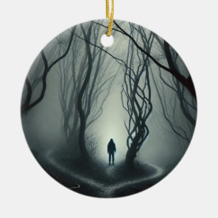 Crossroads in the Fog - Gloomy Forest Art Print Ceramic Ornament