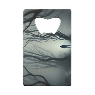 Crossroads in the Fog - Gloomy Forest Art Print Credit Card Bottle Opener