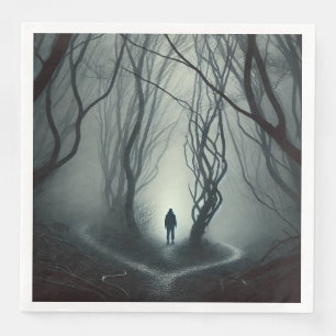 Crossroads in the Fog - Gloomy Forest Art Print Napkin