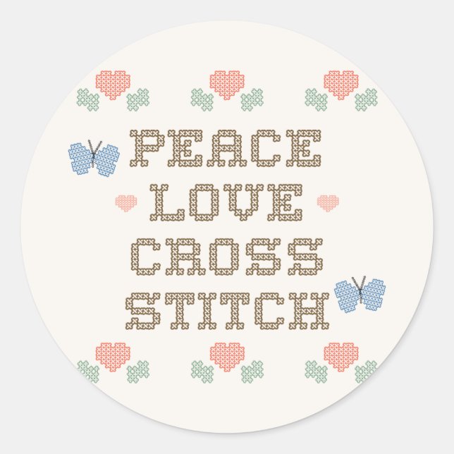 CrossStitchPLHeartFlowers Classic Round Sticker (Front)