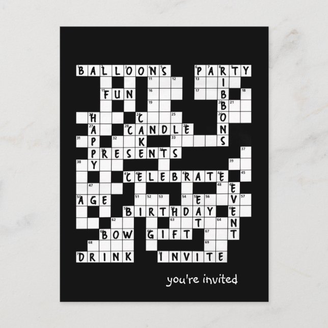 Crossword Puzzle Birthday Party invite (Front)