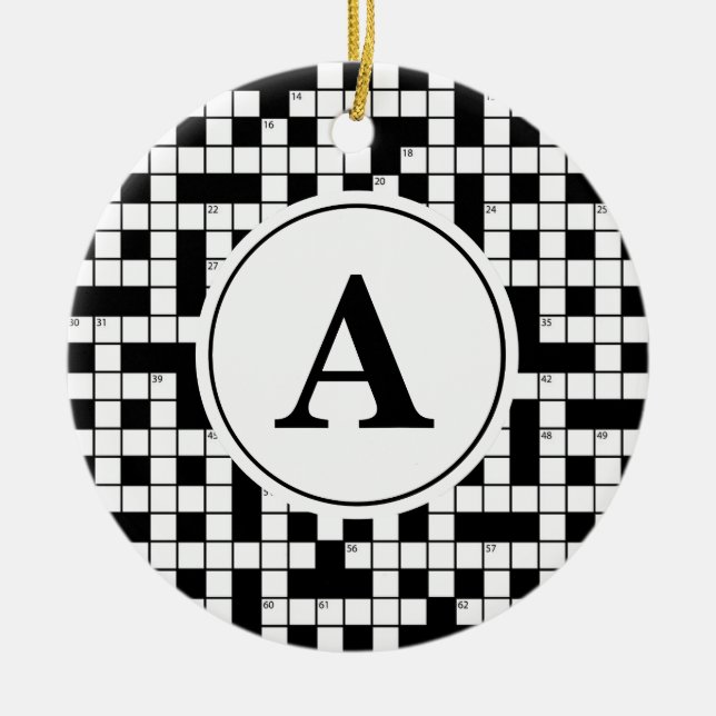 Crossword Puzzle Monogram Ceramic Ornament (Front)