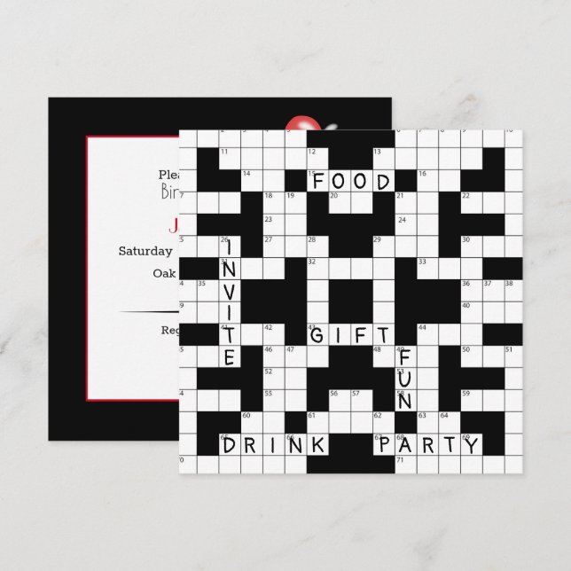 Crossword Puzzle Party  Invitation (Front/Back)