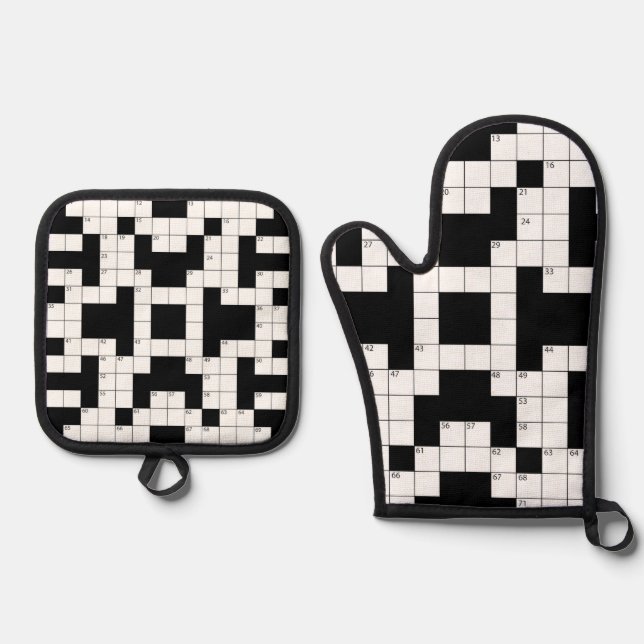 Crossword Puzzle Pattern Oven Mitt & Pot Holder Set (Front)