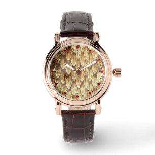 CROTALUS, PRINTED RATTLESNAKE SKIN Cream Brown Watch