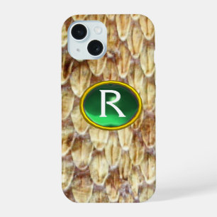CROTALUS Printed Snake Skin Green Gem Monogram iPhone 15 Case
