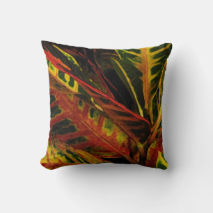 Croton Leaves Abstract Throw Pillow
