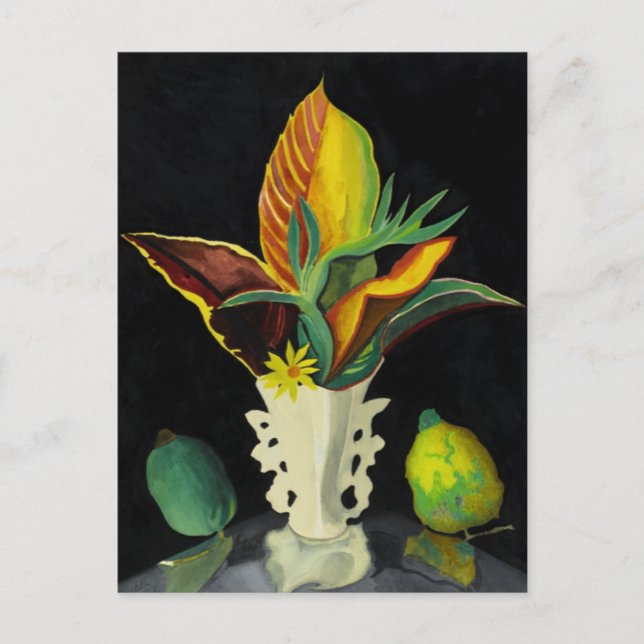 Croton Leaves in a Vase, fine art painting Postcard (Front)