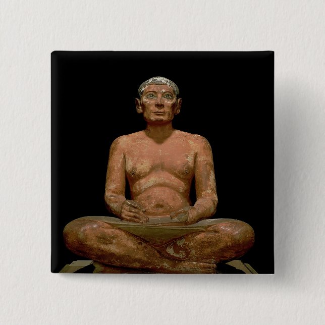 Crouching Scribe Statue 2 Inch Square Button (Front)