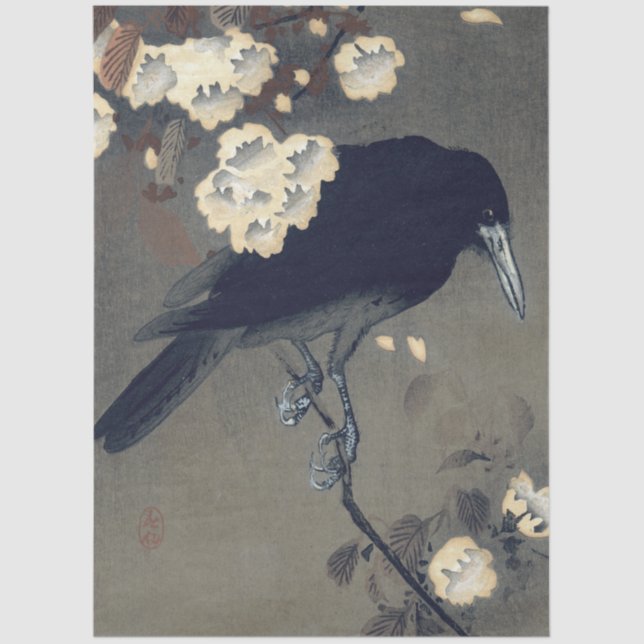 Crow and Blossom by Ohara Koson Decoupage Tissue Paper (Front)