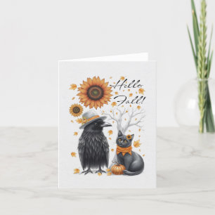 Crow and Cat Autumn Thanksgiving Crow Thank You Card