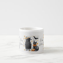 Crow and cat "Happy Halloween!" Crow Tasse