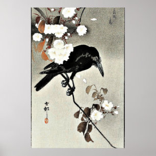 Crow and Cherry Blossoms by Ohara Koson Poster