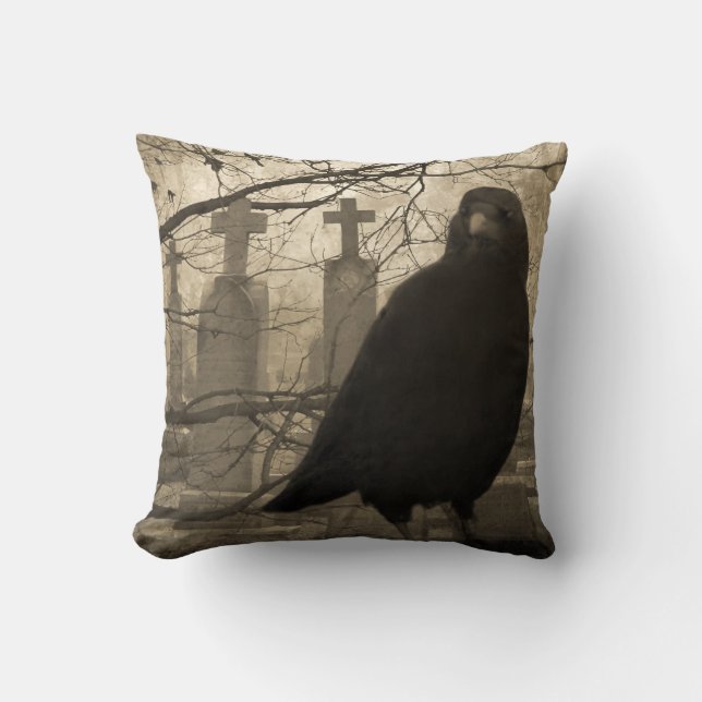 Crow and Crosses Throw Pillow (Front)